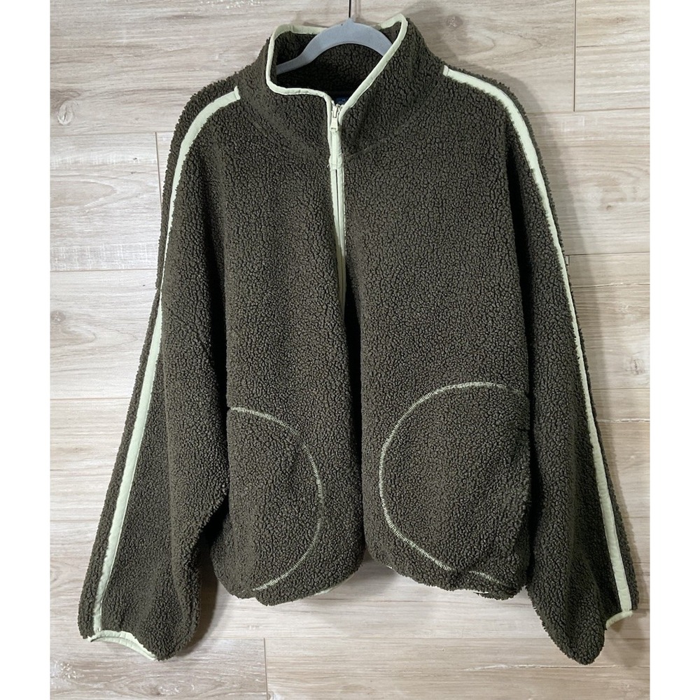 Old Navy Loose Sherpa Quarter Zip Pullover Green Size 4X Oversized Crop Jacket